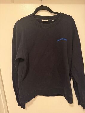 Sandro - Navy Crewneck Sweater with Script Embroidery